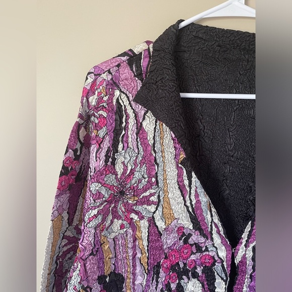 Soft crinkle like stretchy Textured material funky Floral long cardigan size XL - Picture 4 of 10